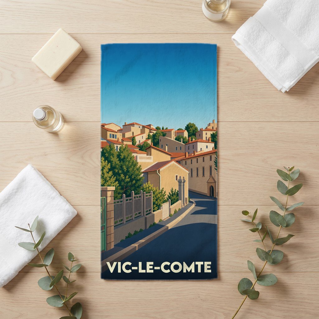 Serviette de bain 30 cm x 60 cm souvenir de Vic-le-Comte