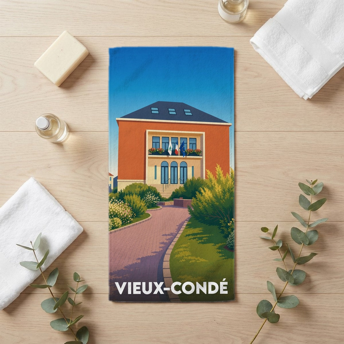 Serviette de bain 30 cm x 60 cm souvenir de Vieux-Condé