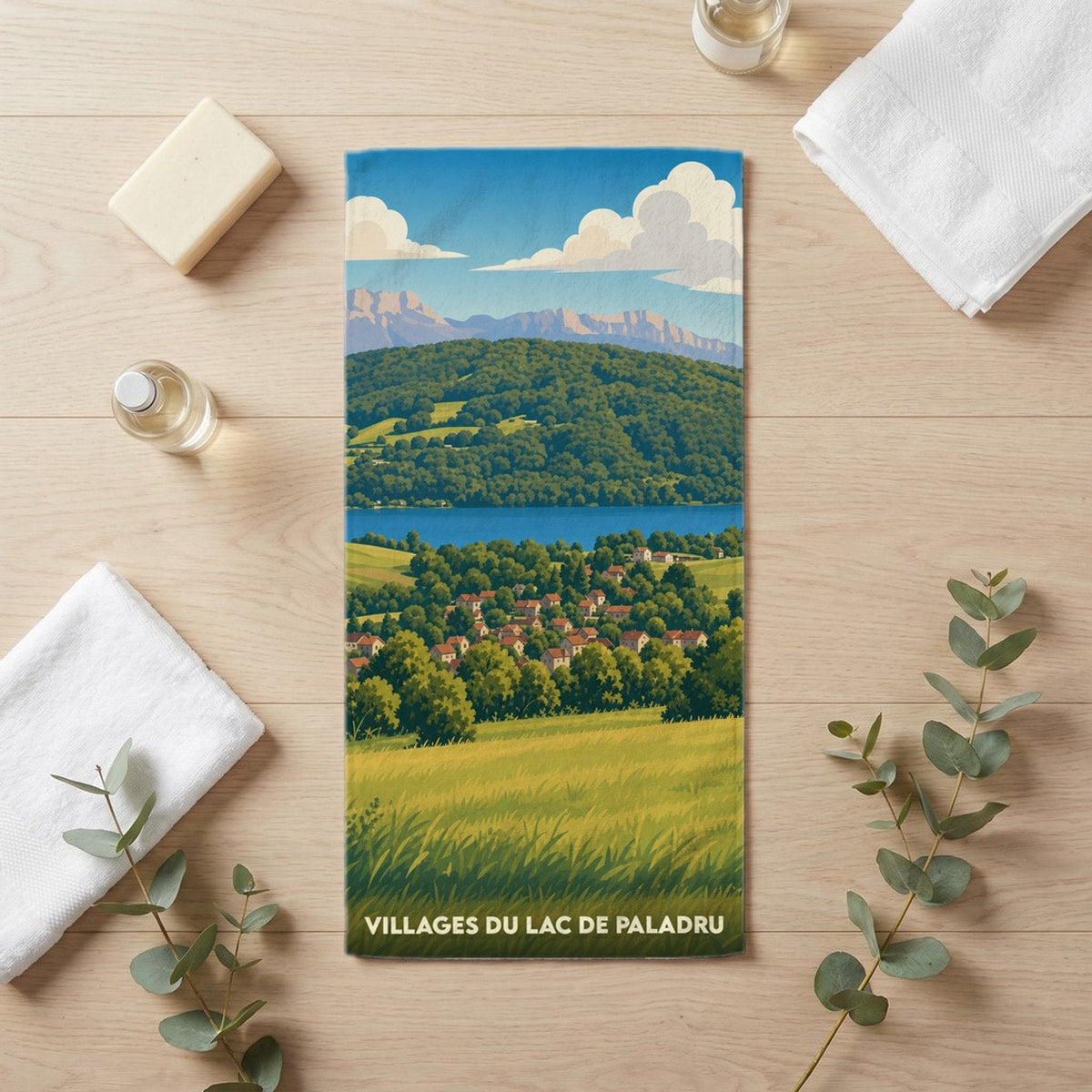 Serviette de bain 30 cm x 60 cm souvenir de Villages du Lac de Paladru