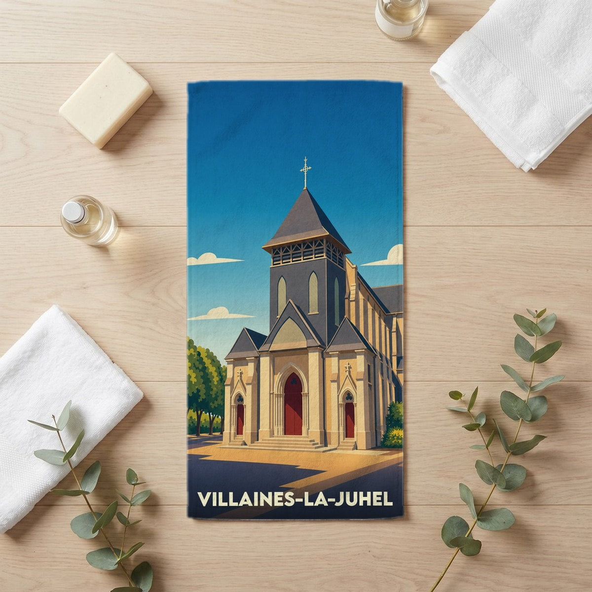 Serviette de bain 30 cm x 60 cm souvenir de Villaines-la-Juhel
