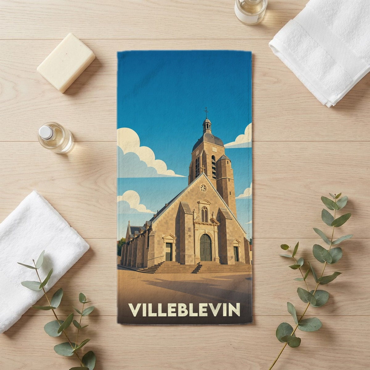 Serviette de bain 30 cm x 60 cm souvenir de Villeblevin