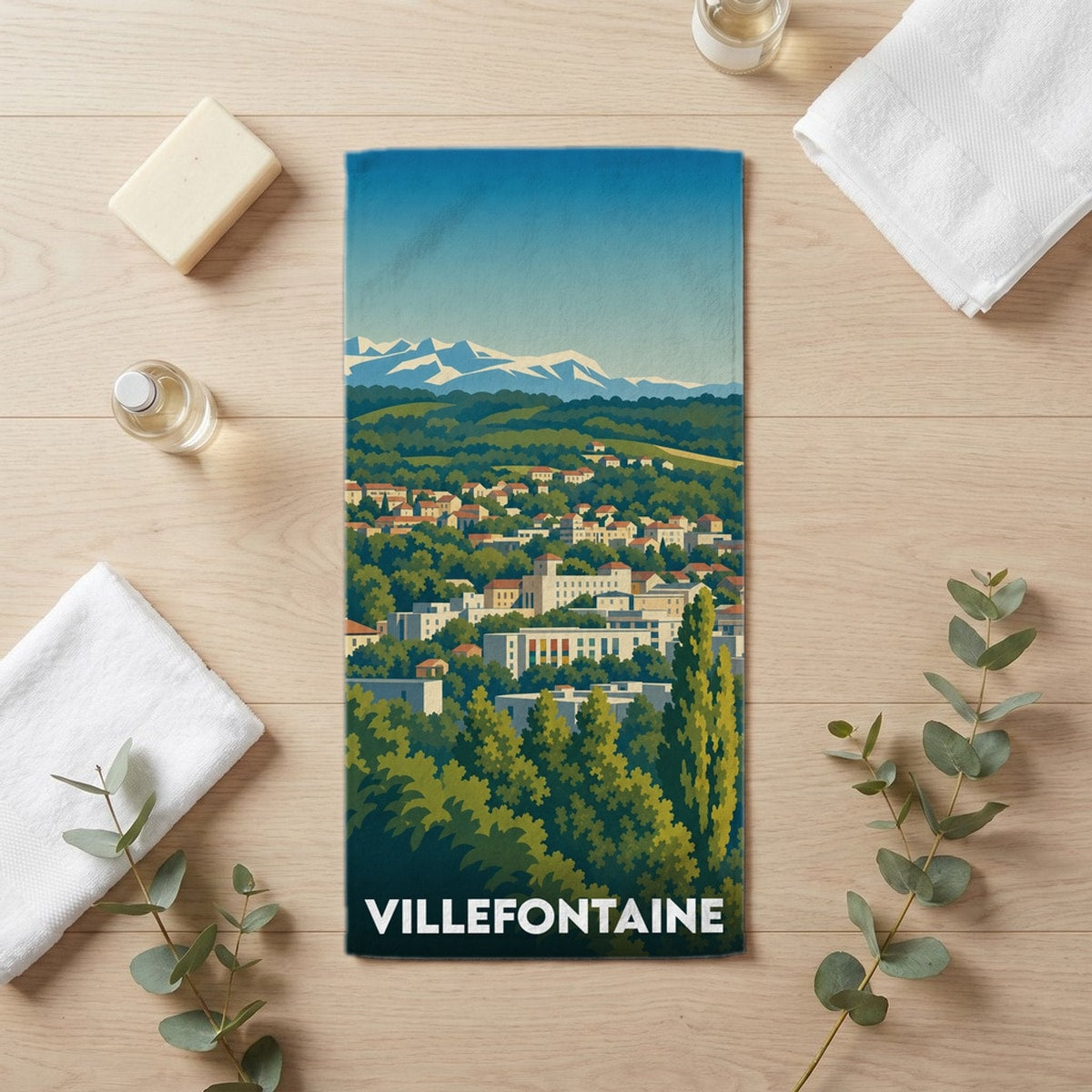 Serviette de bain 30 cm x 60 cm souvenir de Villefontaine