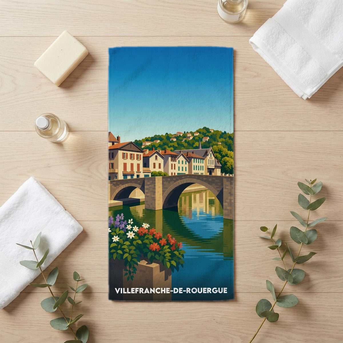 Serviette de bain 30 cm x 60 cm souvenir de Villefranche-de-Rouergue