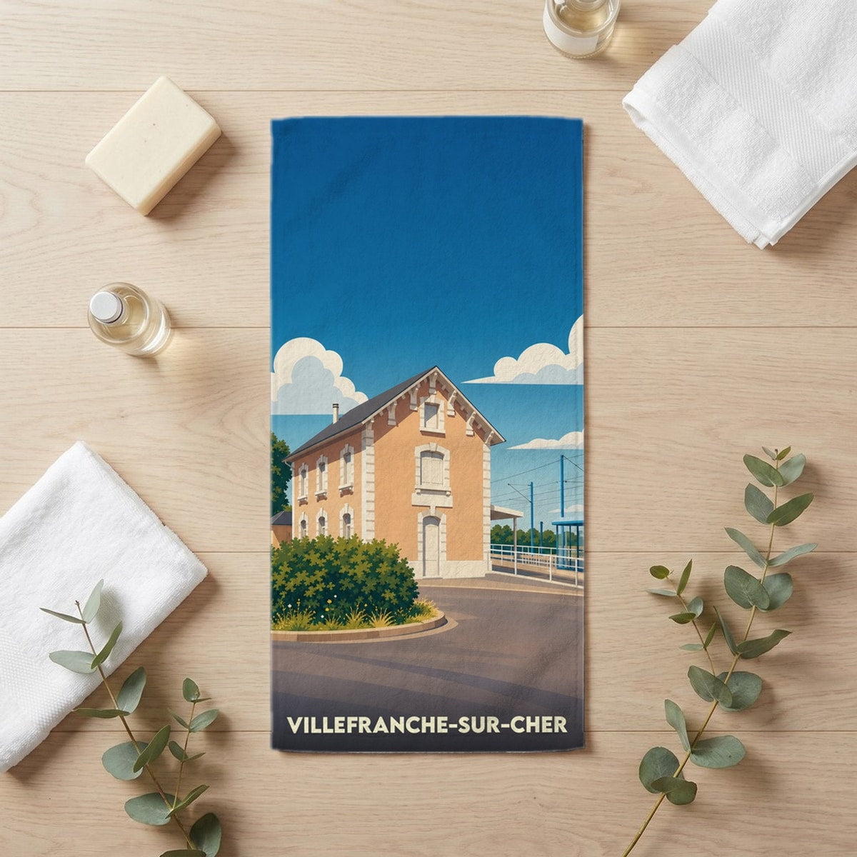 Serviette de bain 30 cm x 60 cm souvenir de Villefranche-sur-Cher