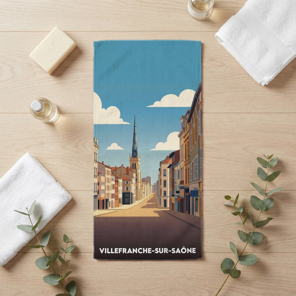 Serviette de bain 30 cm x 60 cm souvenir de Villefranche-sur-Saône