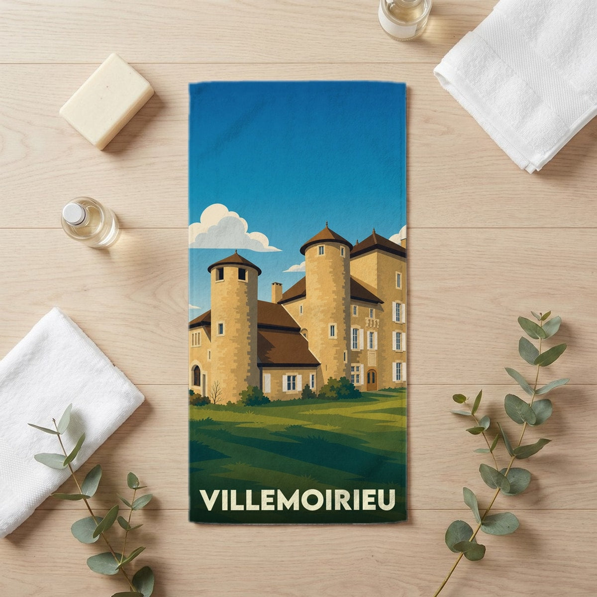 Serviette de bain 30 cm x 60 cm souvenir de Villemoirieu