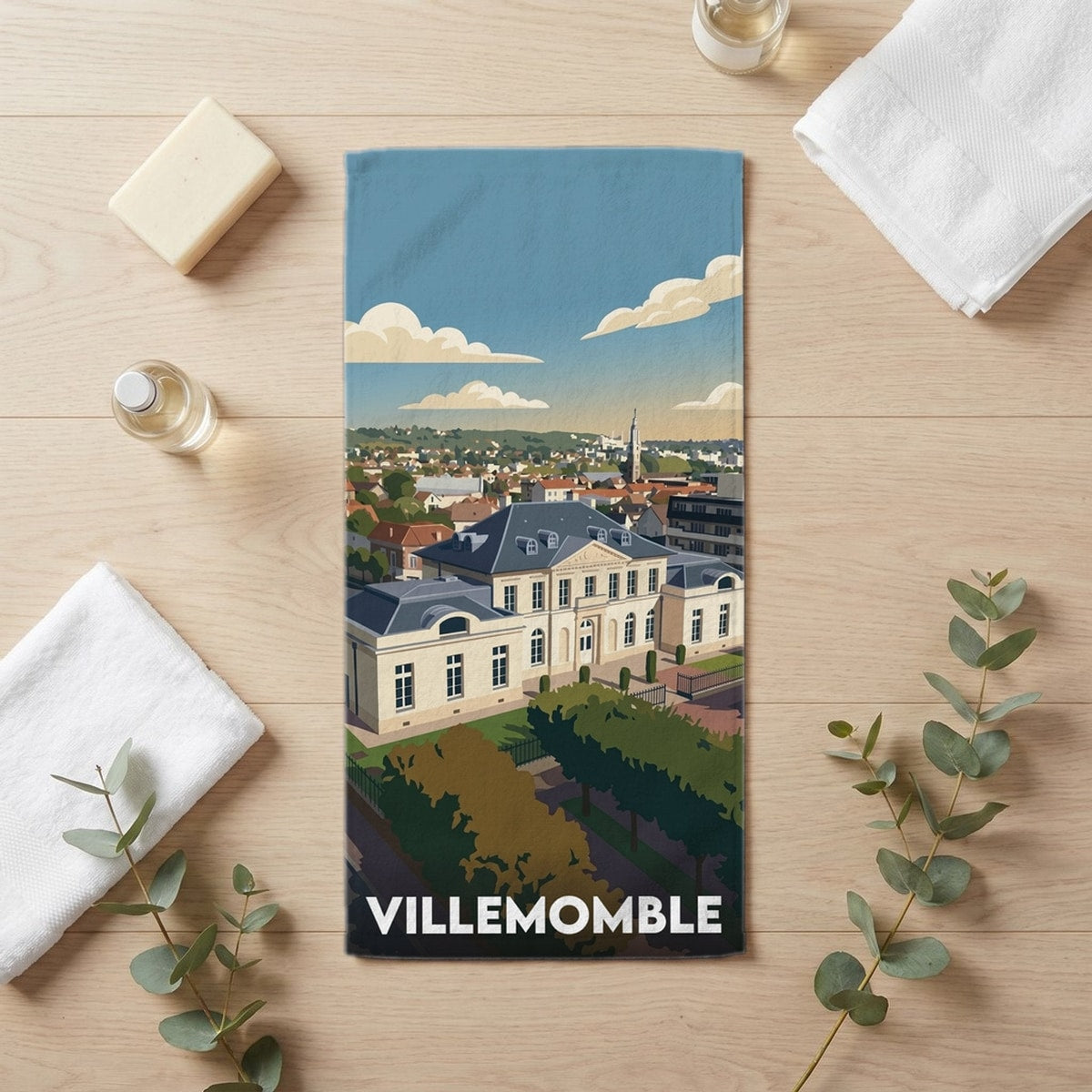Serviette de bain 30 cm x 60 cm souvenir de Villemomble