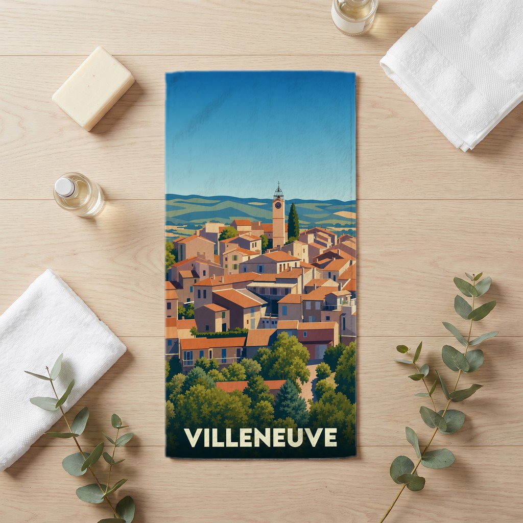 Serviette de bain 30 cm x 60 cm souvenir de Villeneuve