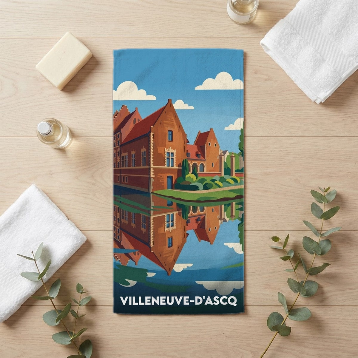 Serviette de bain 30 cm x 60 cm souvenir de Villeneuve-d'Ascq