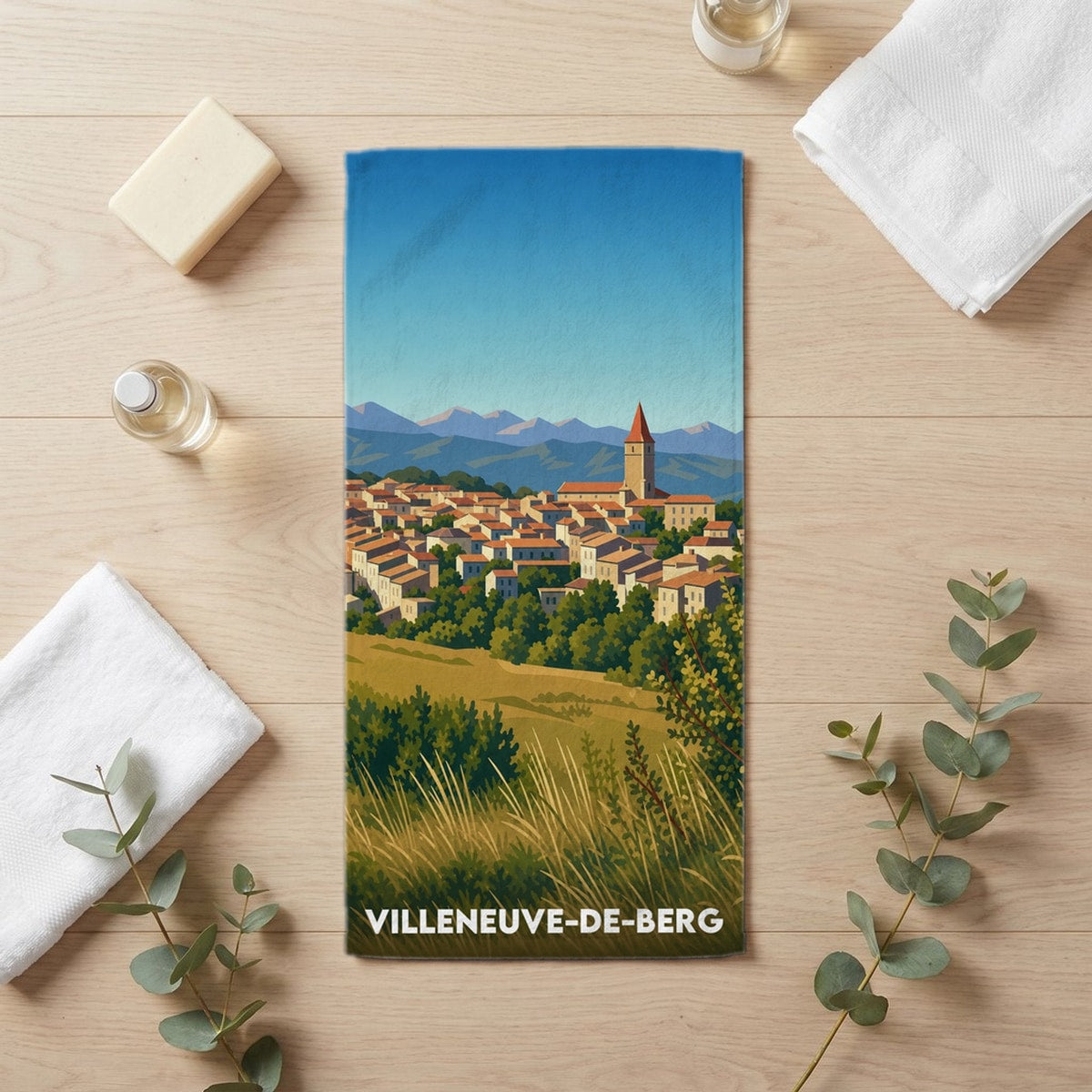 Serviette de bain 30 cm x 60 cm souvenir de Villeneuve-de-Berg