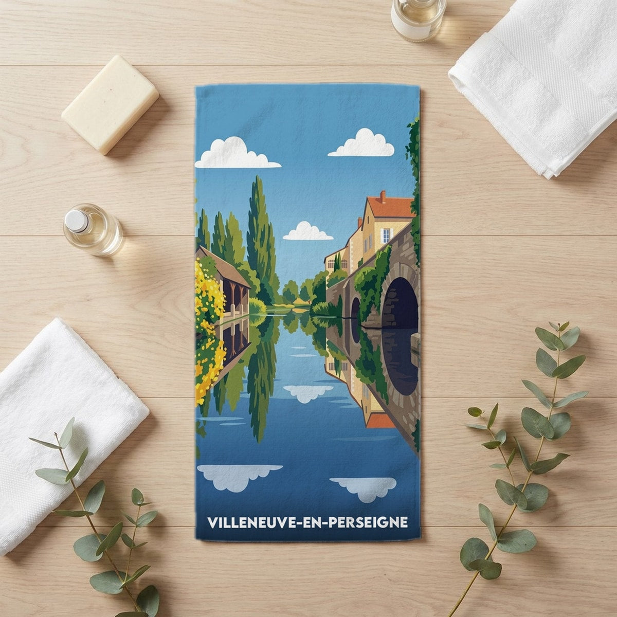 Serviette de bain 30 cm x 60 cm souvenir de Villeneuve-en-Perseigne