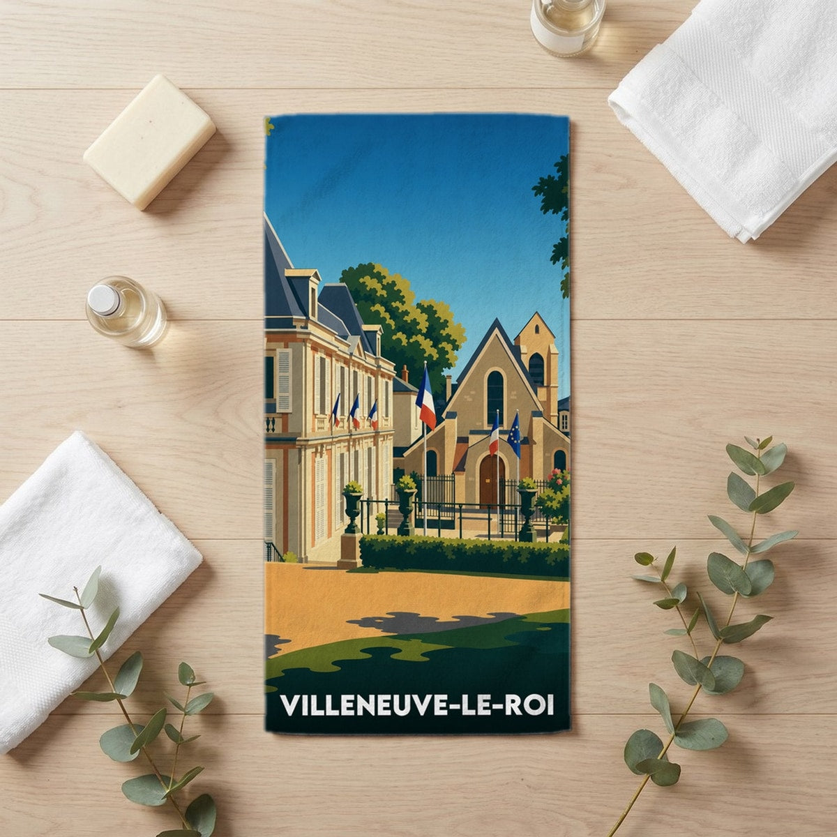 Serviette de bain 30 cm x 60 cm souvenir de Villeneuve-le-Roi