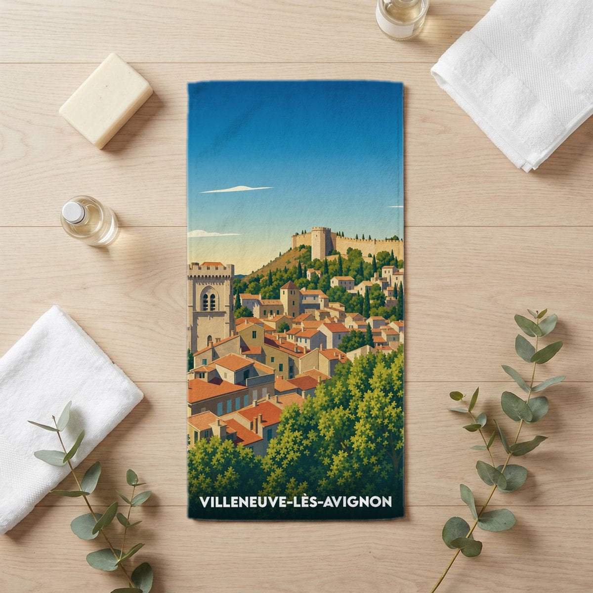 Serviette de bain 30 cm x 60 cm souvenir de Villeneuve-lès-Avignon