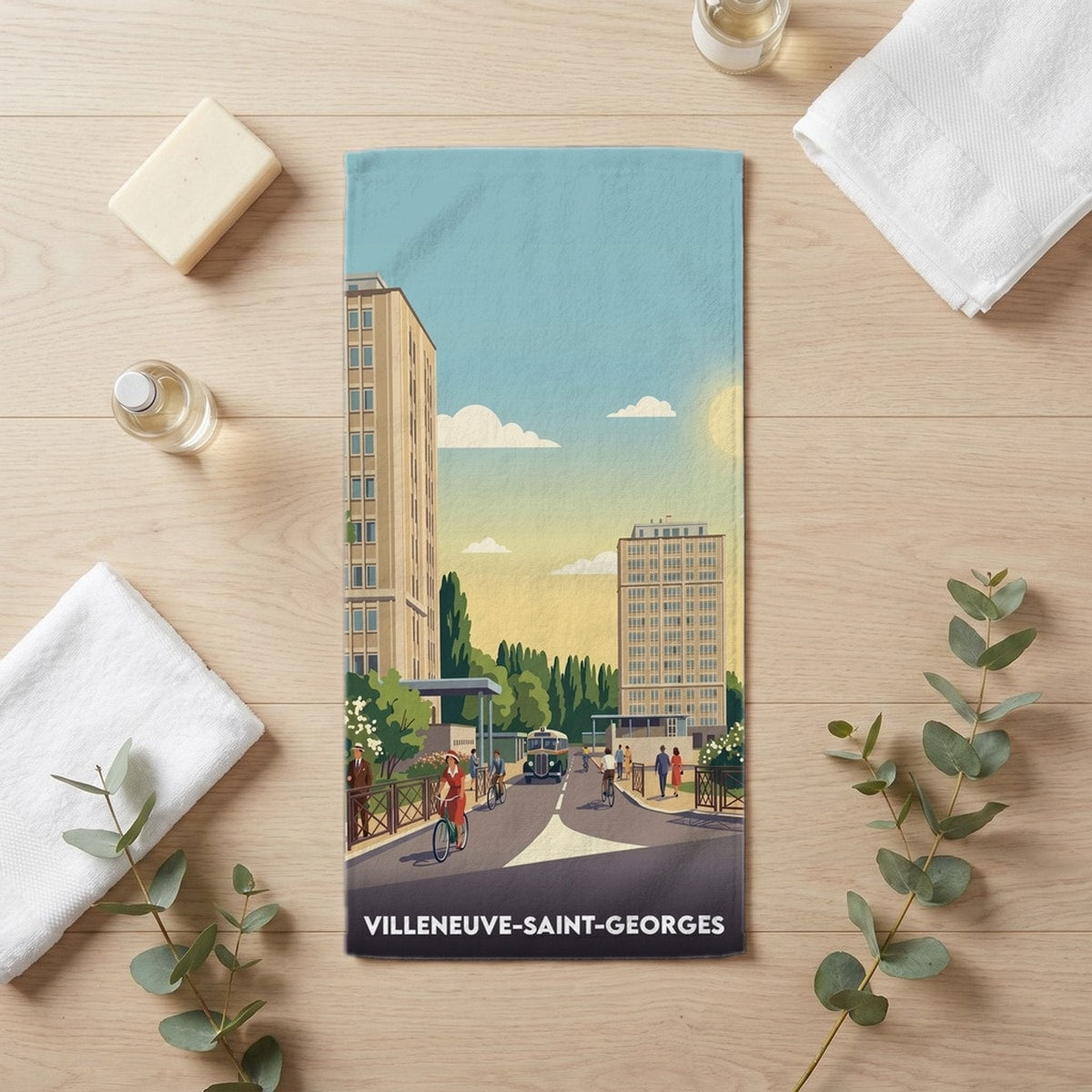 Serviette de bain 30 cm x 60 cm souvenir de Villeneuve-Saint-Georges