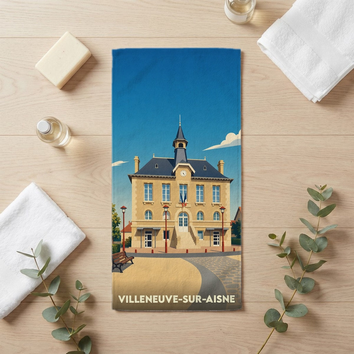 Serviette de bain 30 cm x 60 cm souvenir de Villeneuve-sur-Aisne