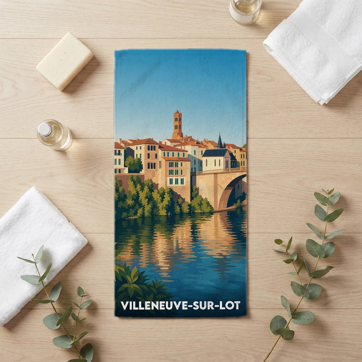 Serviette de bain 30 cm x 60 cm souvenir de Villeneuve-sur-Lot