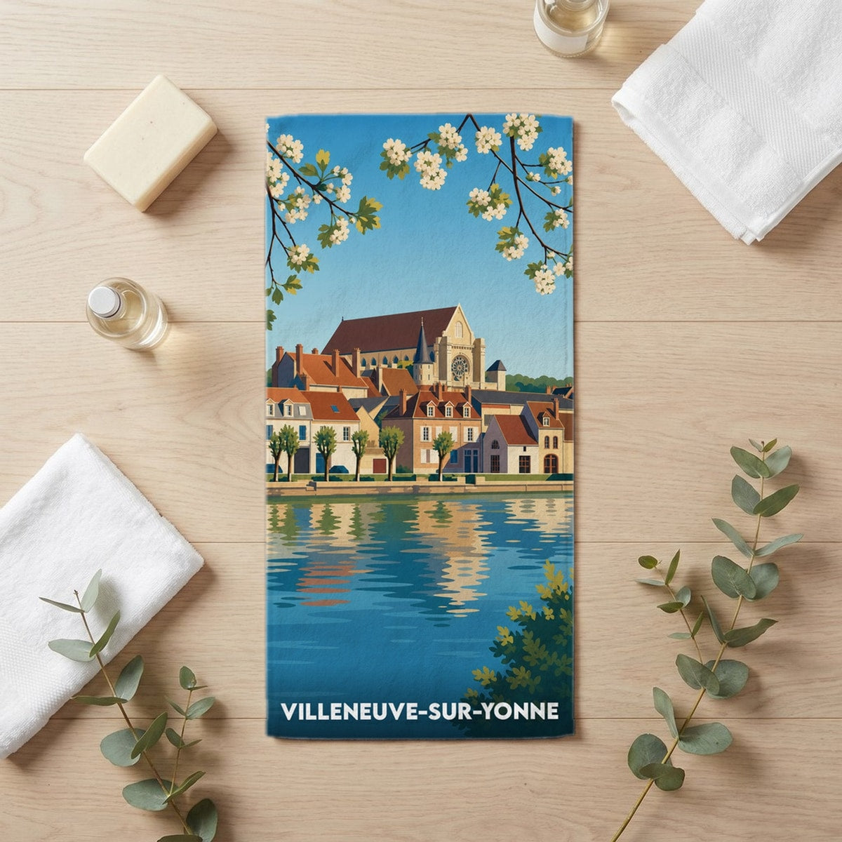 Serviette de bain 30 cm x 60 cm souvenir de Villeneuve-sur-Yonne