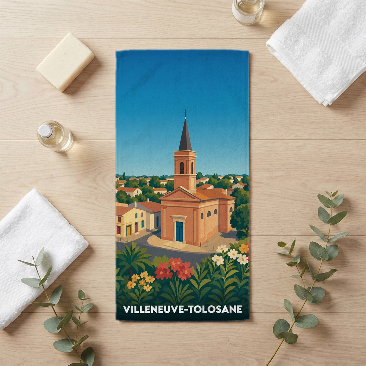 Serviette de bain 30 cm x 60 cm souvenir de Villeneuve-Tolosane