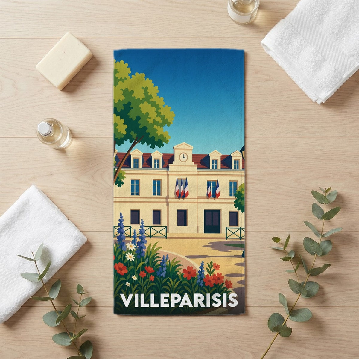 Serviette de bain 30 cm x 60 cm souvenir de Villeparisis