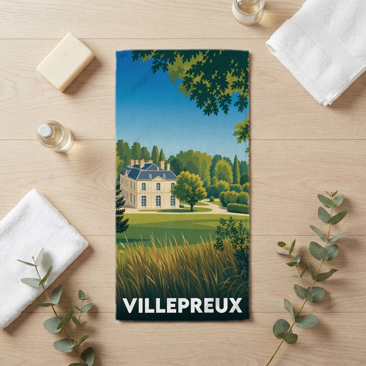 Serviette de bain 30 cm x 60 cm souvenir de Villepreux