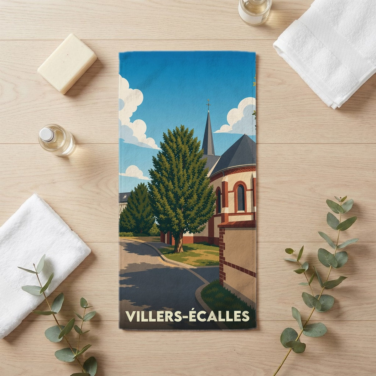 Serviette de bain 30 cm x 60 cm souvenir de Villers-Écalles