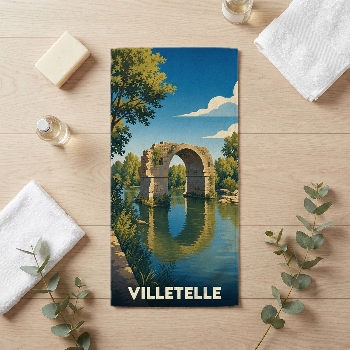 Serviette de bain 30 cm x 60 cm souvenir de Villetelle