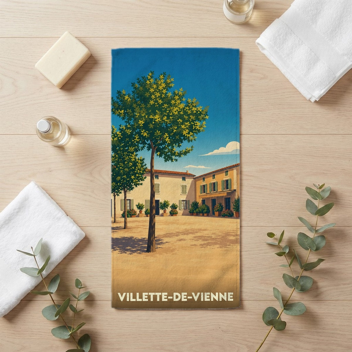 Serviette de bain 30 cm x 60 cm souvenir de Villette-de-Vienne