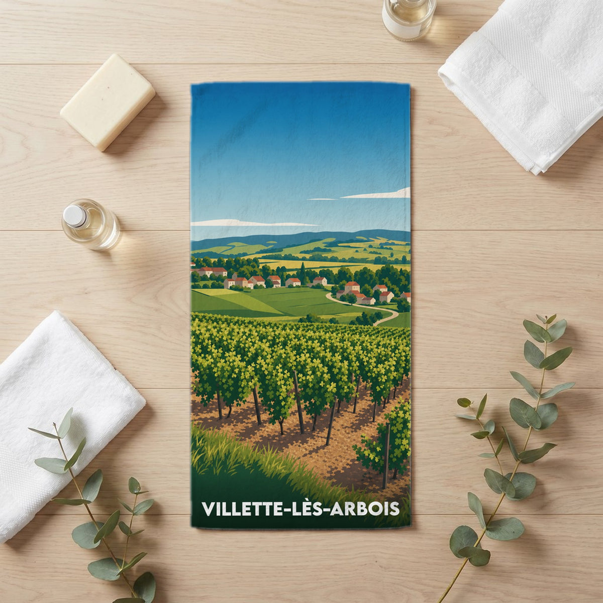 Serviette de bain 30 cm x 60 cm souvenir de Villette-lès-Arbois
