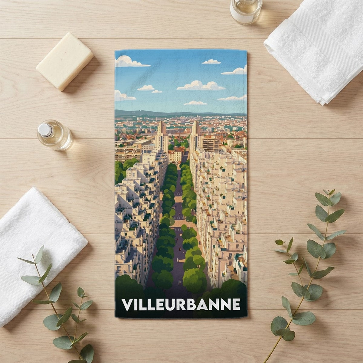 Serviette de bain 30 cm x 60 cm souvenir de Villeurbanne