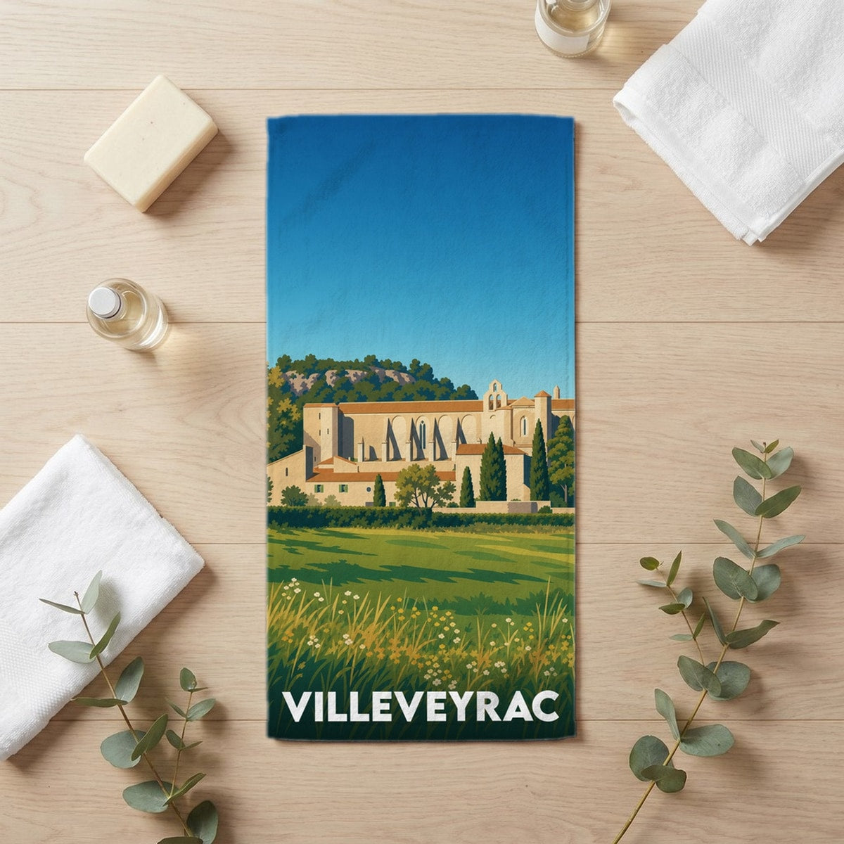 Serviette de bain 30 cm x 60 cm souvenir de Villeveyrac