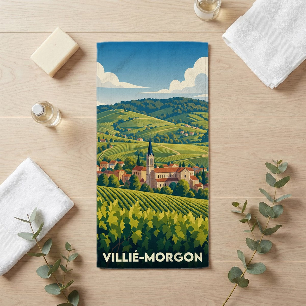 Serviette de bain 30 cm x 60 cm souvenir de Villié-Morgon