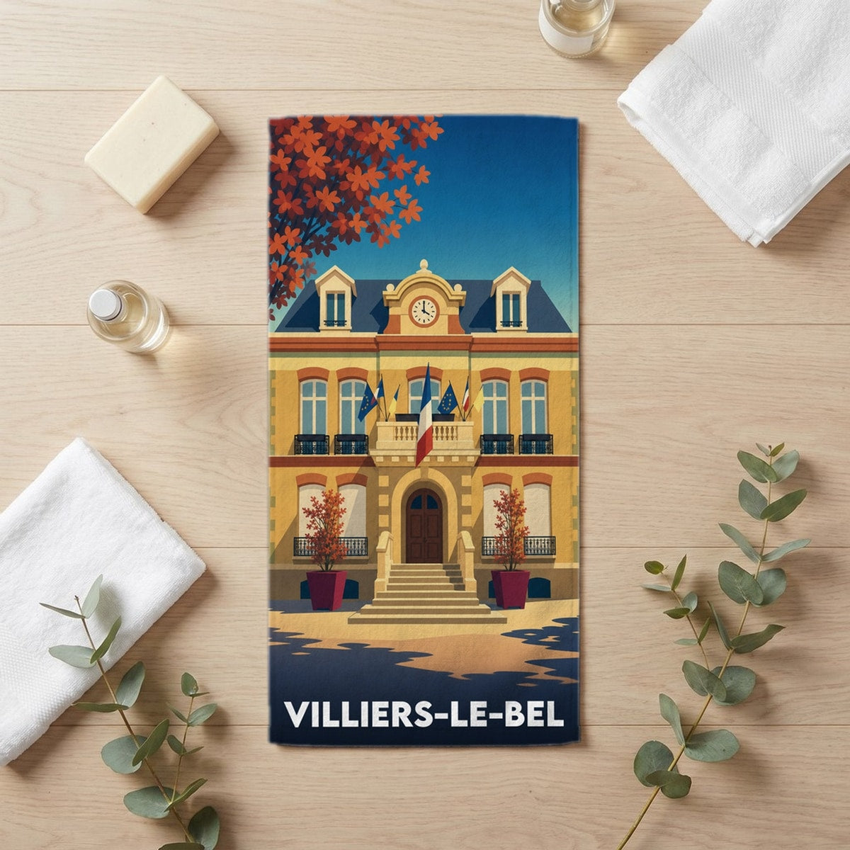Serviette de bain 30 cm x 60 cm souvenir de Villiers-le-Bel