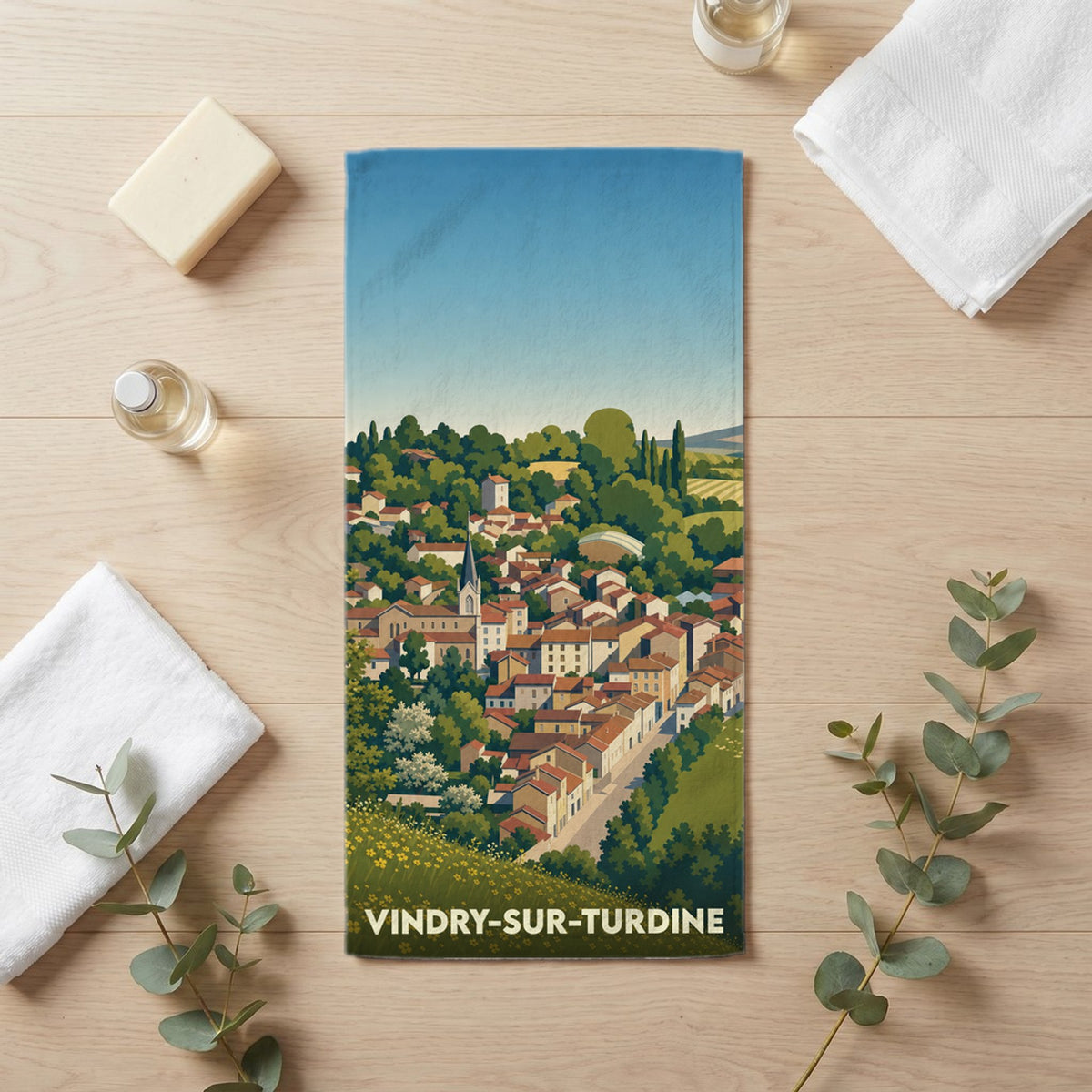 Serviette de bain 30 cm x 60 cm souvenir de Vindry-sur-Turdine