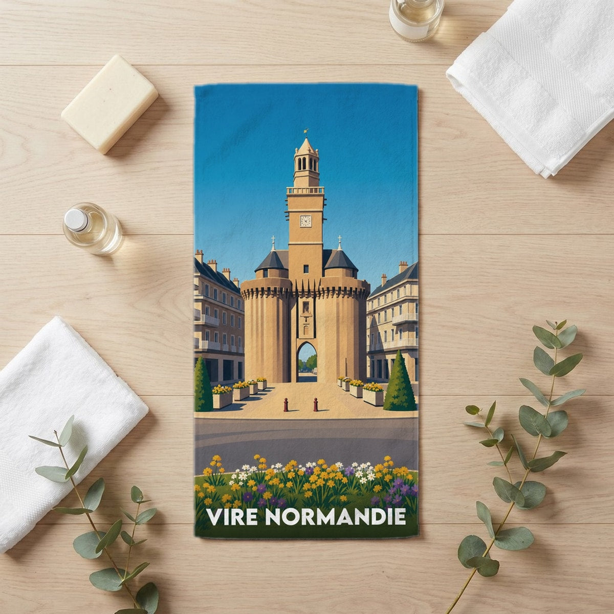 Serviette de bain 30 cm x 60 cm souvenir de Vire Normandie