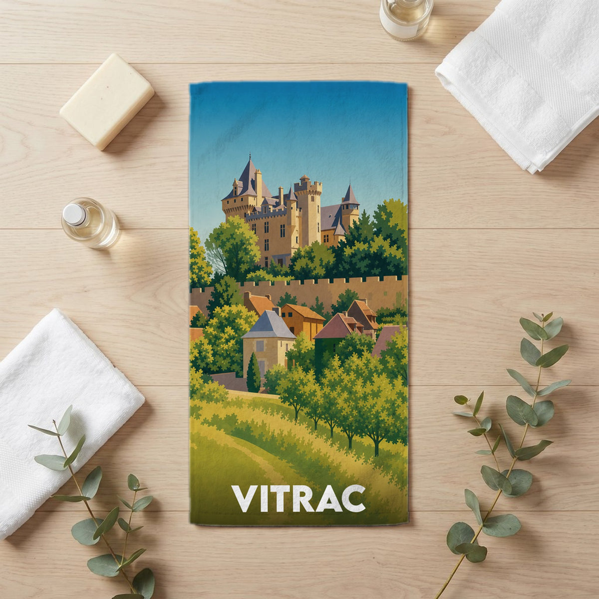 Serviette de bain 30 cm x 60 cm souvenir de Vitrac