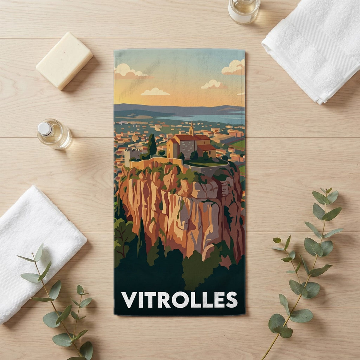Serviette de bain 30 cm x 60 cm souvenir de Vitrolles