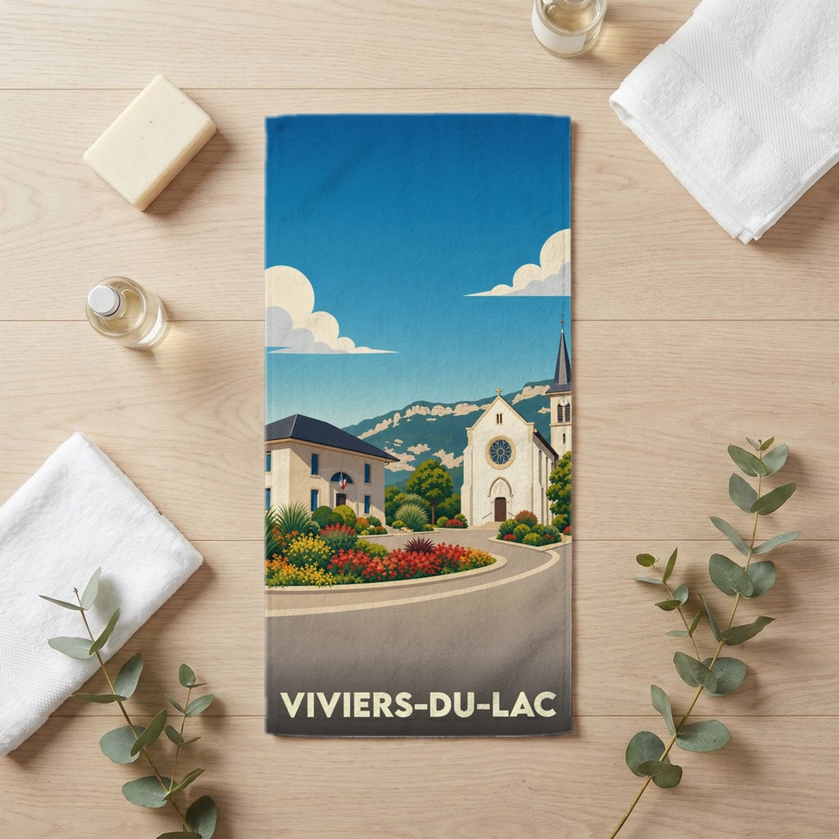 Serviette de bain 30 cm x 60 cm souvenir de Viviers-du-Lac