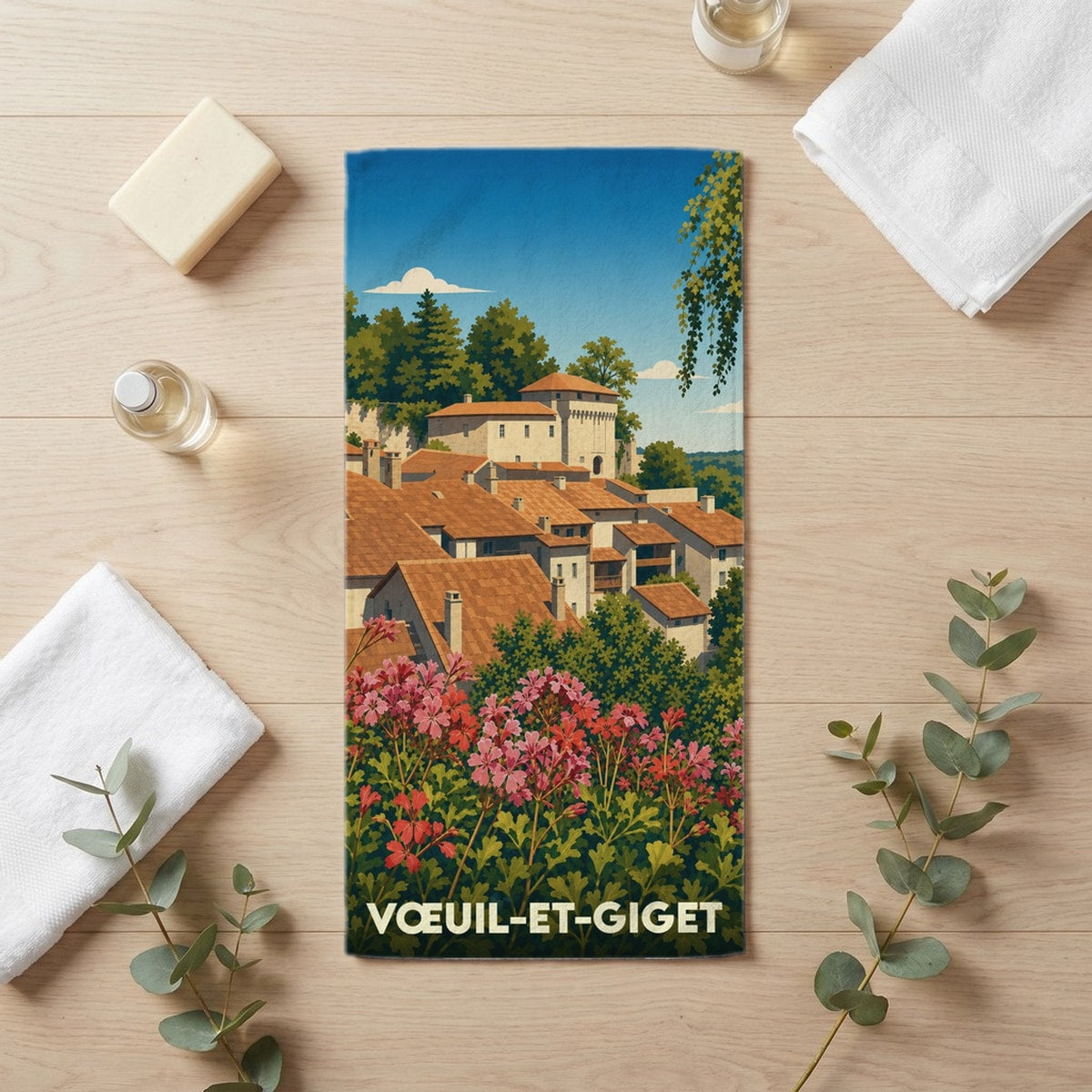 Serviette de bain 30 cm x 60 cm souvenir de Vœuil-et-Giget