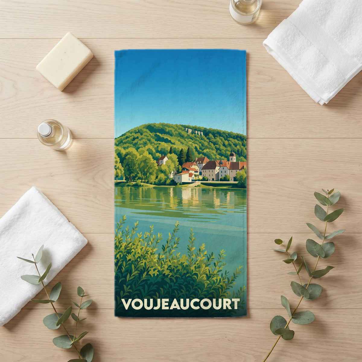 Serviette de bain 30 cm x 60 cm souvenir de Voujeaucourt