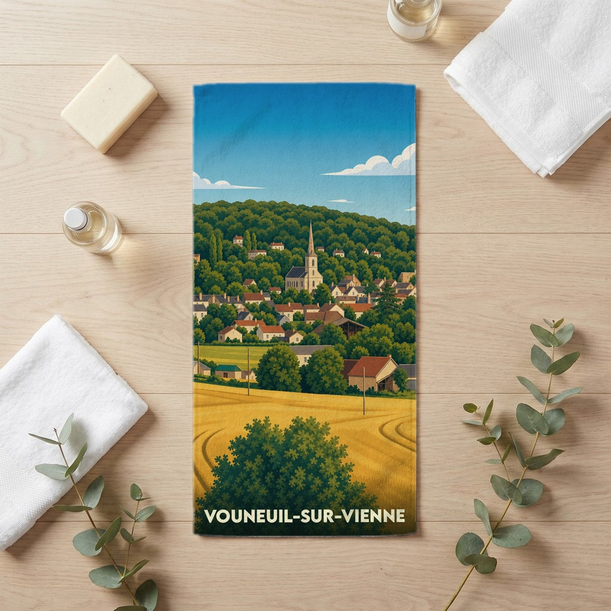 Serviette de bain 30 cm x 60 cm souvenir de Vouneuil-sur-Vienne