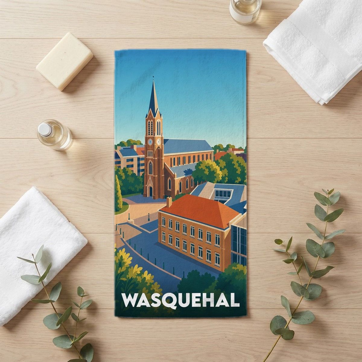 Serviette de bain 30 cm x 60 cm souvenir de Wasquehal