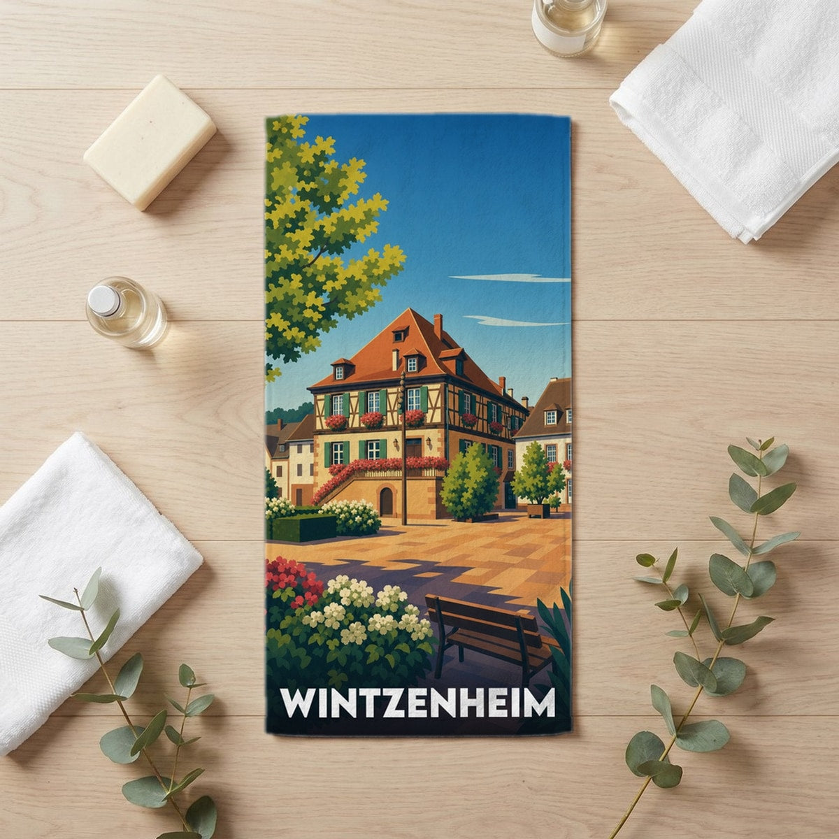 Serviette de bain 30 cm x 60 cm souvenir de Wintzenheim