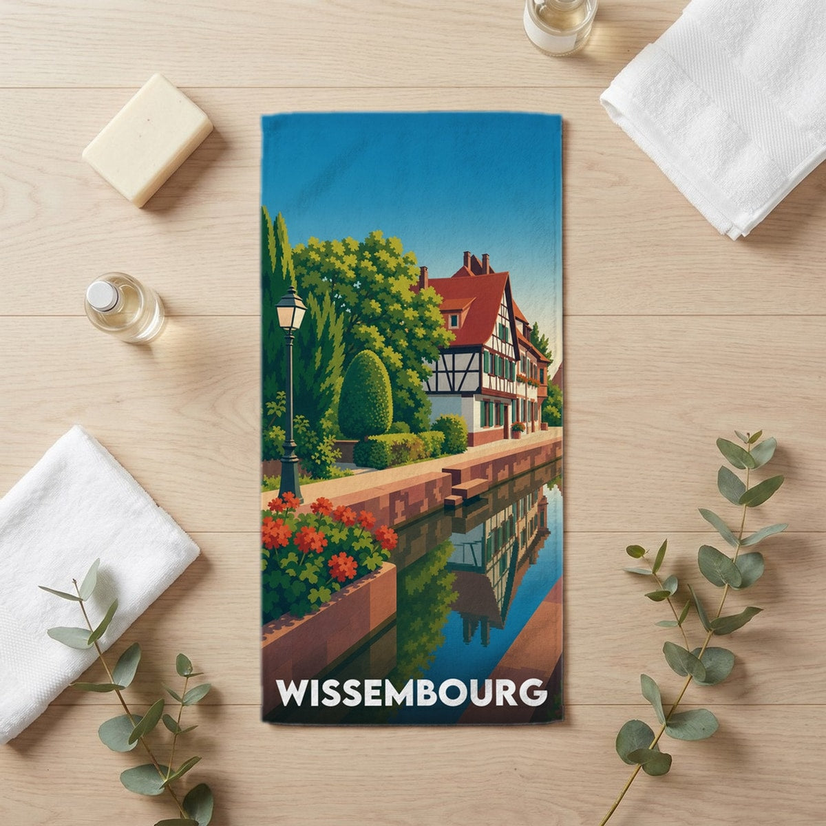 Serviette de bain 30 cm x 60 cm souvenir de Wissembourg