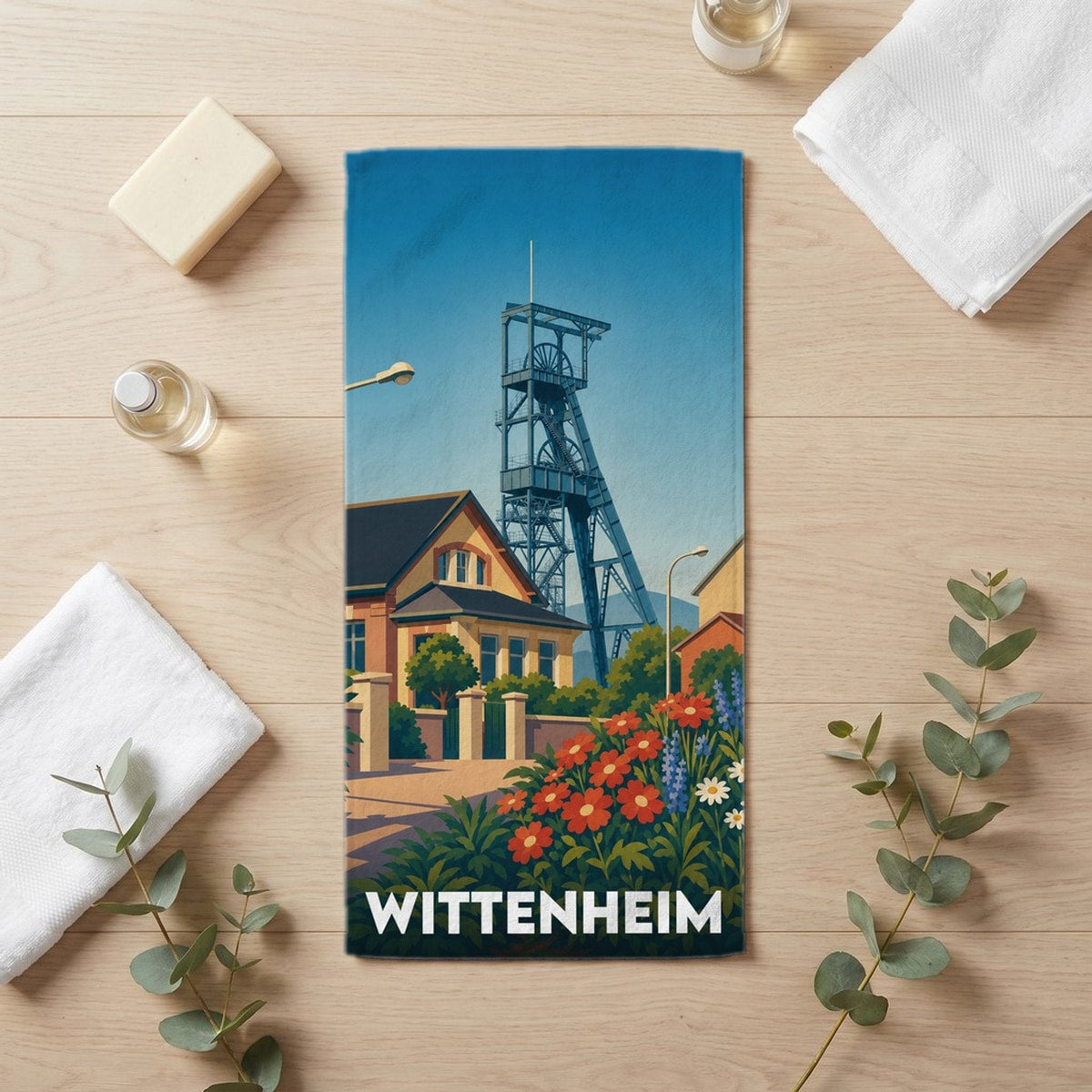 Serviette de bain 30 cm x 60 cm souvenir de Wittenheim