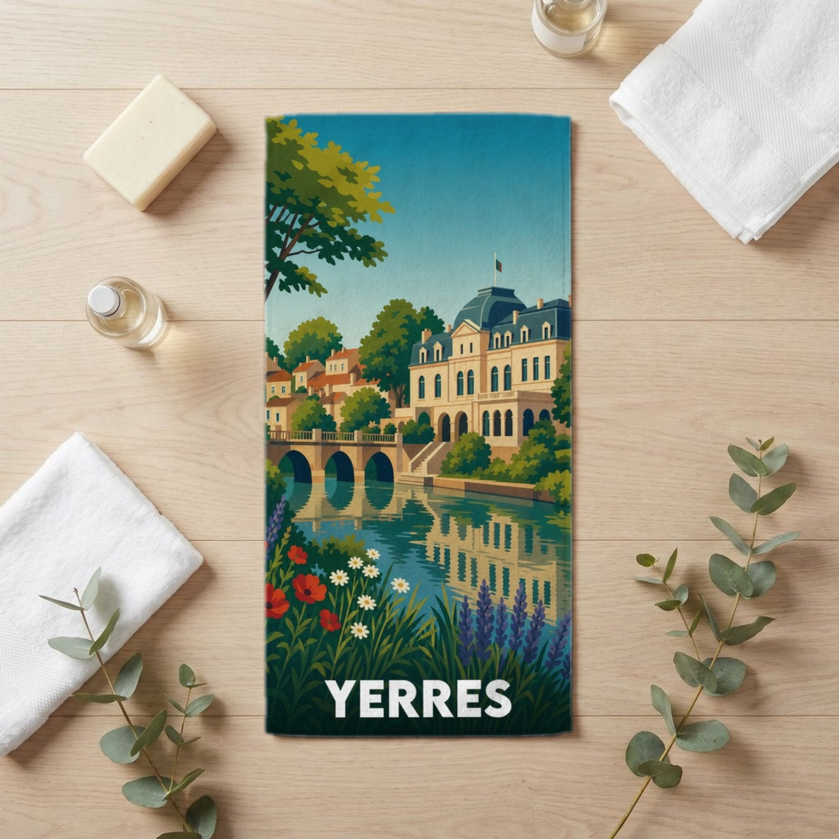 Serviette de bain 30 cm x 60 cm souvenir de Yerres