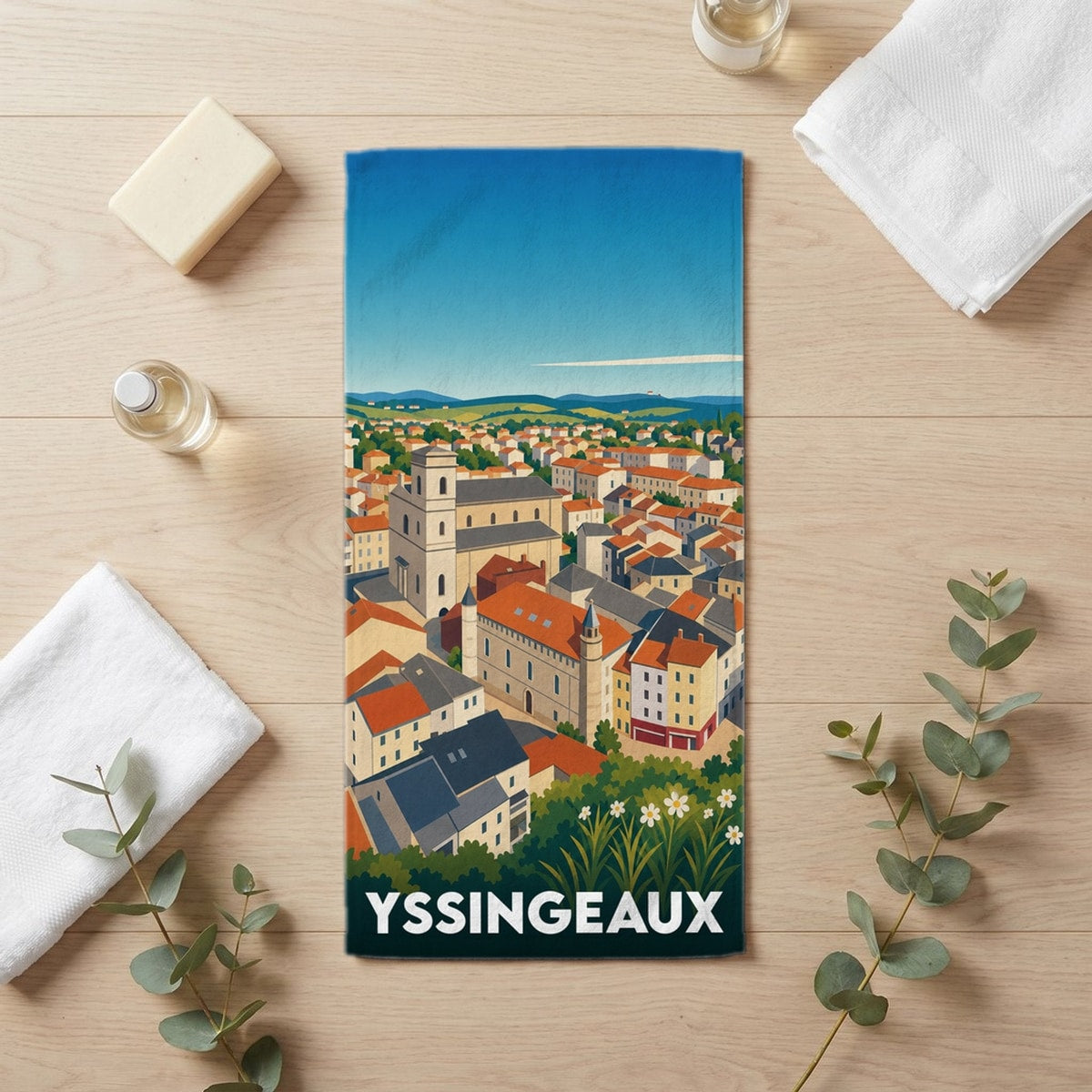 Serviette de bain 30 cm x 60 cm souvenir de Yssingeaux