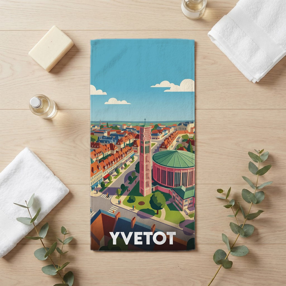 Serviette de bain 30 cm x 60 cm souvenir de Yvetot