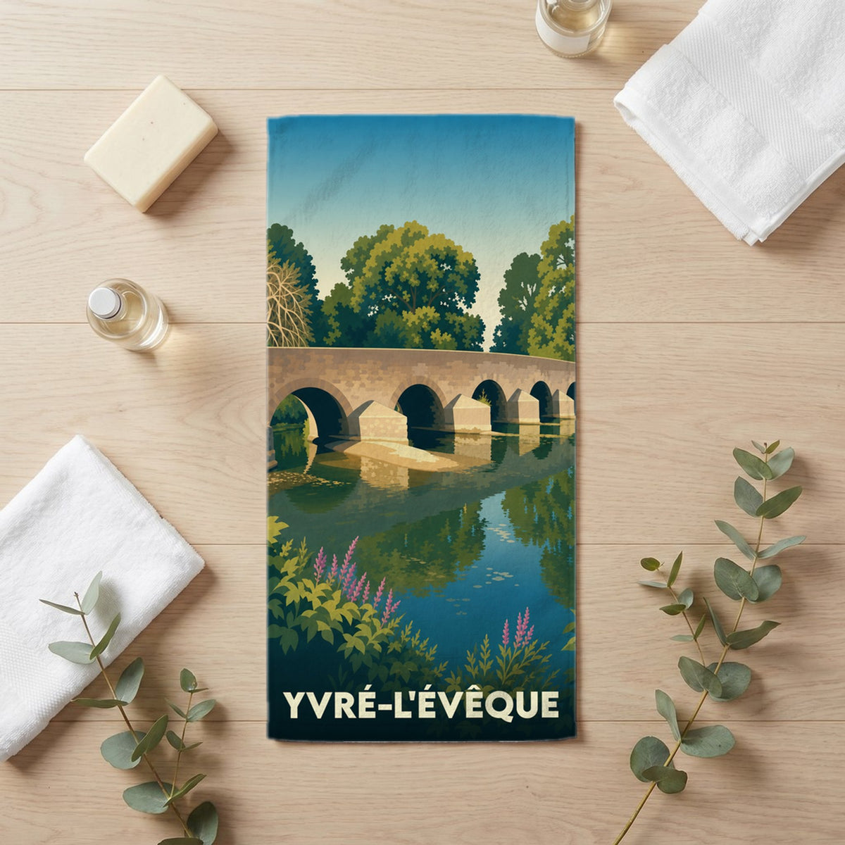 Serviette de bain 30 cm x 60 cm souvenir de Yvré-l'Évêque
