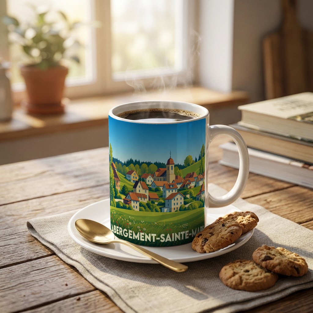 Mug souvenir de Labergement-Sainte-Marie illustré d'un paysage de village coloré.