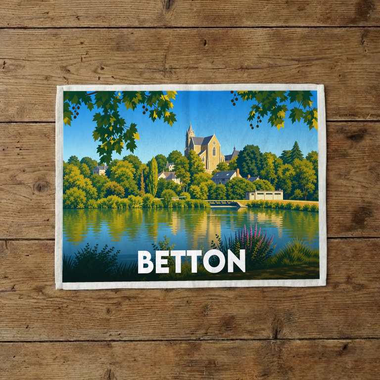 Torchon souvenir de la ville de Betton avec une illustration stylisée.